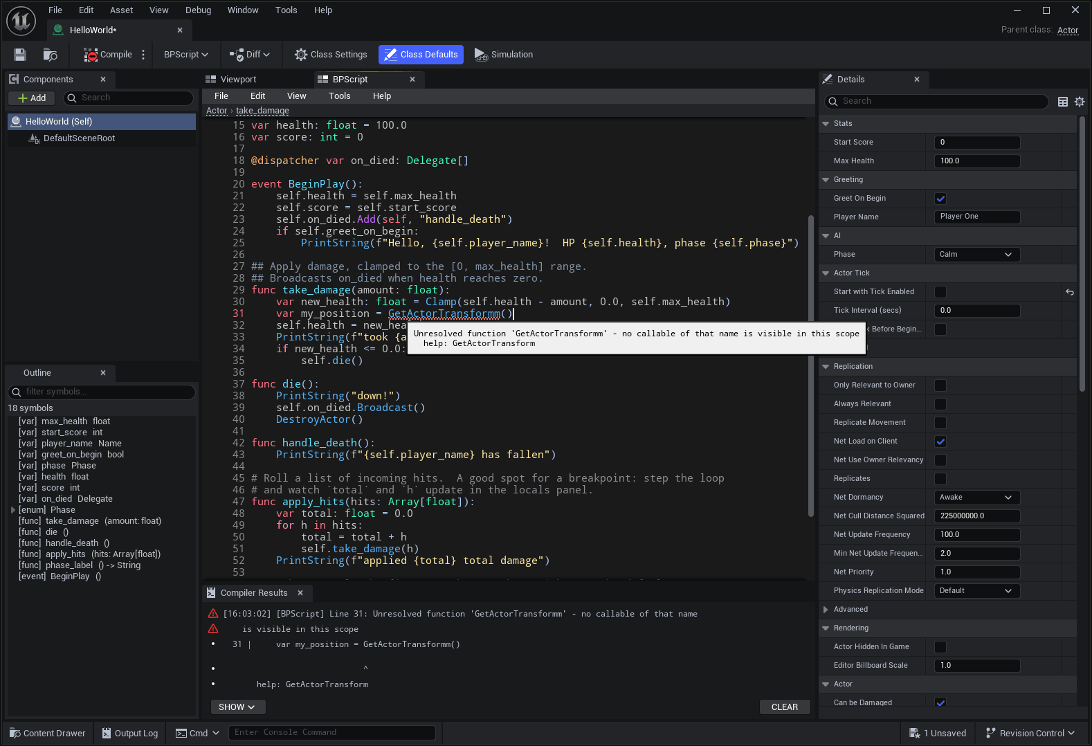 Live type-check squiggle with a fix hint